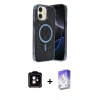 MARSİLYAN™- iPhone 11 Kılıf Eksen Çizgi - Siyah Bilvis 5in1 3D Magic Cam Ekran Koruyucu + Turuncu PVD Metal Kamera Lens