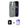 MARSİLYAN™- iPhone 11 Kılıf Eksen Çizgi - Siyah Bilvis 5in1 3D Magic Cam Ekran Koruyucu + Turuncu PVD Metal Kamera Lens
