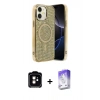 MARSİLYAN™- iPhone 11 Kılıf Eksen Çizgi - Siyah Bilvis 5in1 3D Magic Cam Ekran Koruyucu + Turuncu PVD Metal Kamera Lens