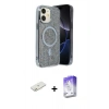 MARSİLYAN™- iPhone 11 Kılıf Eksen Çizgi - Siyah Bilvis 5in1 3D Magic Cam Ekran Koruyucu + Turuncu Renkli Kamera Lens Koruma Cam