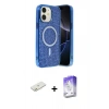 MARSİLYAN™- iPhone 11 Kılıf Eksen Çizgi - Siyah Bilvis 5in1 3D Magic Cam Ekran Koruyucu + Turuncu Renkli Kamera Lens Koruma Cam
