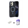 MARSİLYAN™- iPhone 11 Kılıf Eksen Çizgi - Siyah Bilvis 5in1 3D Magic Cam Ekran Koruyucu + Yeşil Renkli Kamera Lens Koruma Cam