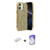 MARSİLYAN™- iPhone 11 Kılıf Eksen Çizgi - Siyah Bilvis 5in1 3D Magic Cam Ekran Koruyucu + Yeşil Renkli Kamera Lens Koruma Cam