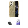 MARSİLYAN™- iPhone 11 Kılıf Eksen Çizgi - Siyah Bilvis 5in1 5D Magic Hayalet Cam Ekran Koruyucu + Kamera Lens Koruma Cam - SF