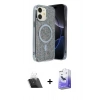 MARSİLYAN™- iPhone 11 Kılıf Eksen Çizgi - Siyah Bilvis 5in1 5D Magic Hayalet Cam Ekran Koruyucu + Kamera Lens Koruma Cam - SF
