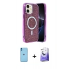 MARSİLYAN™- iPhone 11 Kılıf Eksen Çizgi - Siyah Bilvis 5in1 5D Magic Hayalet Cam Ekran Koruyucu + Neon Fosforlu Kamera Lens - MI