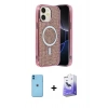 MARSİLYAN™- iPhone 11 Kılıf Eksen Çizgi - Siyah Bilvis 5in1 5D Magic Hayalet Cam Ekran Koruyucu + Neon Fosforlu Kamera Lens - MI