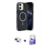 MARSİLYAN™- iPhone 11 Kılıf Eksen Çizgi - Siyah Bilvis 5in1 5D Magic Hayalet Cam Ekran Koruyucu + Pers Alüminyum Kamera Lens - LT