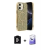 MARSİLYAN™- iPhone 11 Kılıf Eksen Çizgi - Siyah Bilvis 5in1 5D Magic Hayalet Cam Ekran Koruyucu + PVD Metal Kamera Lens - TU