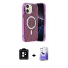 MARSİLYAN™- iPhone 11 Kılıf Eksen Çizgi - Siyah Bilvis 5in1 5D Magic Hayalet Cam Ekran Koruyucu + PVD Metal Kamera Lens - TU