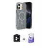 MARSİLYAN™- iPhone 11 Kılıf Eksen Çizgi - Siyah Bilvis 5in1 5D Magic Hayalet Cam Ekran Koruyucu + PVD Metal Kamera Lens - YL
