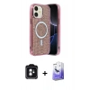 MARSİLYAN™- iPhone 11 Kılıf Eksen Çizgi - Siyah Bilvis 5in1 5D Magic Hayalet Cam Ekran Koruyucu + PVD Metal Kamera Lens - YL