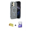 MARSİLYAN™- iPhone 11 Kılıf Eksen Çizgi - Siyah Bilvis 5in1 5D Magic Hayalet Cam Ekran Koruyucu + Rainbow Kamera Lens Koruma Cam - KI