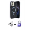 MARSİLYAN™- iPhone 11 Kılıf Eksen Çizgi - Siyah Bilvis 5in1 5D Magic Hayalet Cam Ekran Koruyucu + Raze Metal Kamera Lens - GS