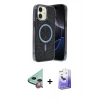 MARSİLYAN™- iPhone 11 Kılıf Eksen Çizgi - Siyah Bilvis 5in1 5D Magic Hayalet Cam Ekran Koruyucu + Raze Metal Kamera Lens - KI