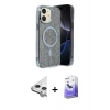 MARSİLYAN™- iPhone 11 Kılıf Eksen Çizgi - Siyah Bilvis 5in1 5D Magic Hayalet Cam Ekran Koruyucu + Raze Metal Kamera Lens - GS