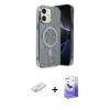 MARSİLYAN™- iPhone 11 Kılıf Eksen Çizgi - Siyah Bilvis 5in1 5D Magic Hayalet Cam Ekran Koruyucu + Renkli Kamera Lens Koruma Cam - SI