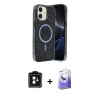 MARSİLYAN™- iPhone 11 Kılıf Eksen Çizgi - Siyah Bilvis 5in1 5D Magic Hayalet Cam Ekran Koruyucu + PVD Metal Kamera Lens - SH