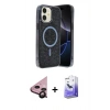 MARSİLYAN™- iPhone 11 Kılıf Eksen Çizgi - Siyah Bilvis 5in1 5D Magic Hayalet Cam Ekran Koruyucu + Raze Metal Kamera Lens - SH