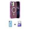 MARSİLYAN™- iPhone 11 Kılıf Eksen Çizgi - Siyah Bilvis 5in1 5D Magic Hayalet Cam Ekran Koruyucu + Neon Fosforlu Kamera Lens - TU