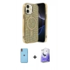 MARSİLYAN™- iPhone 11 Kılıf Eksen Çizgi - Siyah Bilvis 5in1 5D Magic Hayalet Cam Ekran Koruyucu + Neon Fosforlu Kamera Lens - TU