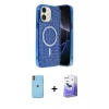 MARSİLYAN™- iPhone 11 Kılıf Eksen Çizgi - Siyah Bilvis 5in1 5D Magic Hayalet Cam Ekran Koruyucu + Neon Fosforlu Kamera Lens - TU