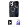 MARSİLYAN™- iPhone 11 Kılıf Eksen Çizgi - Siyah Bilvis 5in1 5D Magic Hayalet Cam Ekran Koruyucu + PVD Metal Kamera Lens - YL