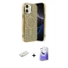 MARSİLYAN™- iPhone 11 Kılıf Eksen Çizgi - Siyah Bilvis 5in1 5D Magic Hayalet Cam Ekran Koruyucu + Renkli Kamera Lens Koruma Cam - YL