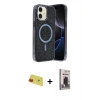 MARSİLYAN™- iPhone 11 Kılıf Eksen Çizgi - Siyah Bilvis Hayalet Cam Ekran Koruyucu + Rainbow Kamera Lens Koruma Cam - KI