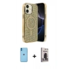 MARSİLYAN™- iPhone 11 Kılıf Eksen Çizgi - Siyah Bilvis Hayalet Cam Ekran Koruyucu + Neon Fosforlu Kamera Lens - MI