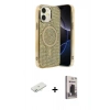 MARSİLYAN™- iPhone 11 Kılıf Eksen Çizgi - Siyah Bilvis Hayalet Cam Ekran Koruyucu + Renkli Kamera Lens Koruma Cam - SI
