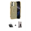 MARSİLYAN™- iPhone 11 Kılıf Eksen Çizgi - Siyah Bilvis Hayalet Cam Ekran Koruyucu + Kamera Lens Koruma Cam - SF