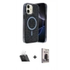 MARSİLYAN™- iPhone 11 Kılıf Eksen Çizgi - Siyah Bilvis Hayalet Cam Ekran Koruyucu + Kamera Lens Koruma Cam - SF