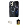 MARSİLYAN™- iPhone 11 Kılıf Eksen Çizgi - Siyah Buffer Cam Ekran Koruyucu + Gold Pers Alüminyum Kamera Lens
