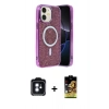 MARSİLYAN™- iPhone 11 Kılıf Eksen Çizgi - Siyah Buffer Cam Ekran Koruyucu + Mavi PVD Metal Kamera Lens