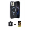 MARSİLYAN™- iPhone 11 Kılıf Eksen Çizgi - Siyah Buffer Cam Ekran Koruyucu + Mavi PVD Metal Kamera Lens