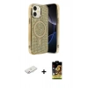 MARSİLYAN™- iPhone 11 Kılıf Eksen Çizgi - Siyah Buffer Cam Ekran Koruyucu + Renkli Kamera Lens Koruma Cam - PE