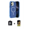 MARSİLYAN™- iPhone 11 Kılıf Eksen Çizgi - Siyah Buffer Cam Ekran Koruyucu + PVD Metal Kamera Lens - MI