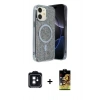 MARSİLYAN™- iPhone 11 Kılıf Eksen Çizgi - Siyah Buffer Cam Ekran Koruyucu + PVD Metal Kamera Lens - SH