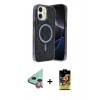 MARSİLYAN™- iPhone 11 Kılıf Eksen Çizgi - Siyah Buffer Cam Ekran Koruyucu + Raze Metal Kamera Lens - KI