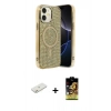 MARSİLYAN™- iPhone 11 Kılıf Eksen Çizgi - Siyah Buffer Cam Ekran Koruyucu + Renkli Kamera Lens Koruma Cam - TU
