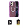 MARSİLYAN™- iPhone 11 Kılıf Eksen Çizgi - Siyah Buffer Cam Ekran Koruyucu + Turuncu PVD Metal Kamera Lens