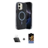 MARSİLYAN™- iPhone 11 Kılıf Eksen Çizgi - Siyah Buffer Hayalet Cam Ekran Koruyucu + Kamera Lens Koruma Cam - SF