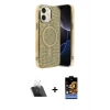 MARSİLYAN™- iPhone 11 Kılıf Eksen Çizgi - Siyah Buffer Hayalet Cam Ekran Koruyucu + Kamera Lens Koruma Cam - SF
