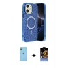 MARSİLYAN™- iPhone 11 Kılıf Eksen Çizgi - Siyah Buffer Hayalet Cam Ekran Koruyucu + Neon Fosforlu Kamera Lens - YL