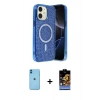 MARSİLYAN™- iPhone 11 Kılıf Eksen Çizgi - Siyah Buffer Hayalet Cam Ekran Koruyucu + Neon Fosforlu Kamera Lens - MI