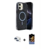 MARSİLYAN™- iPhone 11 Kılıf Eksen Çizgi - Siyah Buffer Hayalet Cam Ekran Koruyucu + Pers Alüminyum Kamera Lens - LT