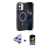 MARSİLYAN™- iPhone 11 Kılıf Eksen Çizgi - Siyah Buffer Hayalet Cam Ekran Koruyucu + Raze Metal Kamera Lens - MR