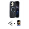 MARSİLYAN™- iPhone 11 Kılıf Eksen Çizgi - Siyah Buffer Hayalet Cam Ekran Koruyucu + Raze Metal Kamera Lens - GS