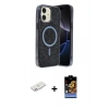 MARSİLYAN™- iPhone 11 Kılıf Eksen Çizgi - Siyah Buffer Hayalet Cam Ekran Koruyucu + Renkli Kamera Lens Koruma Cam - PE